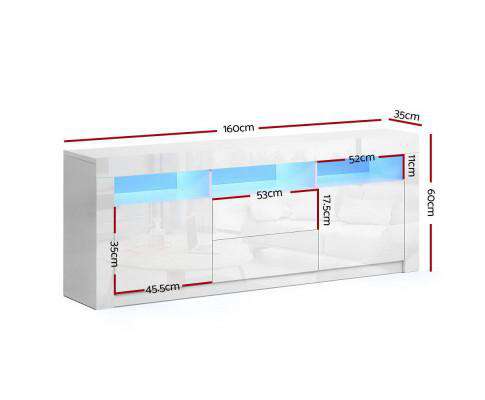 TV Cabinet Entertainment Unit Stand RGB LED Gloss Drawers 160cm White Artiss