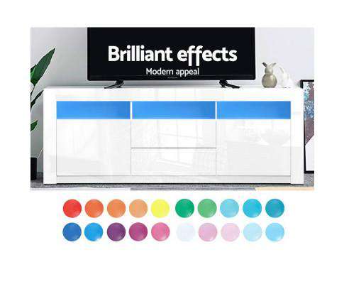 TV Cabinet Entertainment Unit Stand RGB LED Gloss Drawers 160cm White Artiss