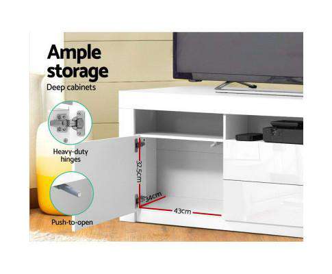 TV Cabinet Entertainment Unit Stand RGB LED Gloss Drawers 160cm White Artiss