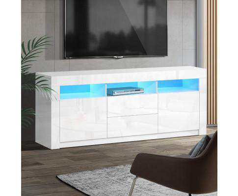 TV Cabinet Entertainment Unit Stand RGB LED Gloss Drawers 160cm White Artiss