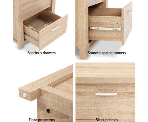 Bedside Table Lamp Side Tables Drawers Nightstand Unit Beige Wood Artiss