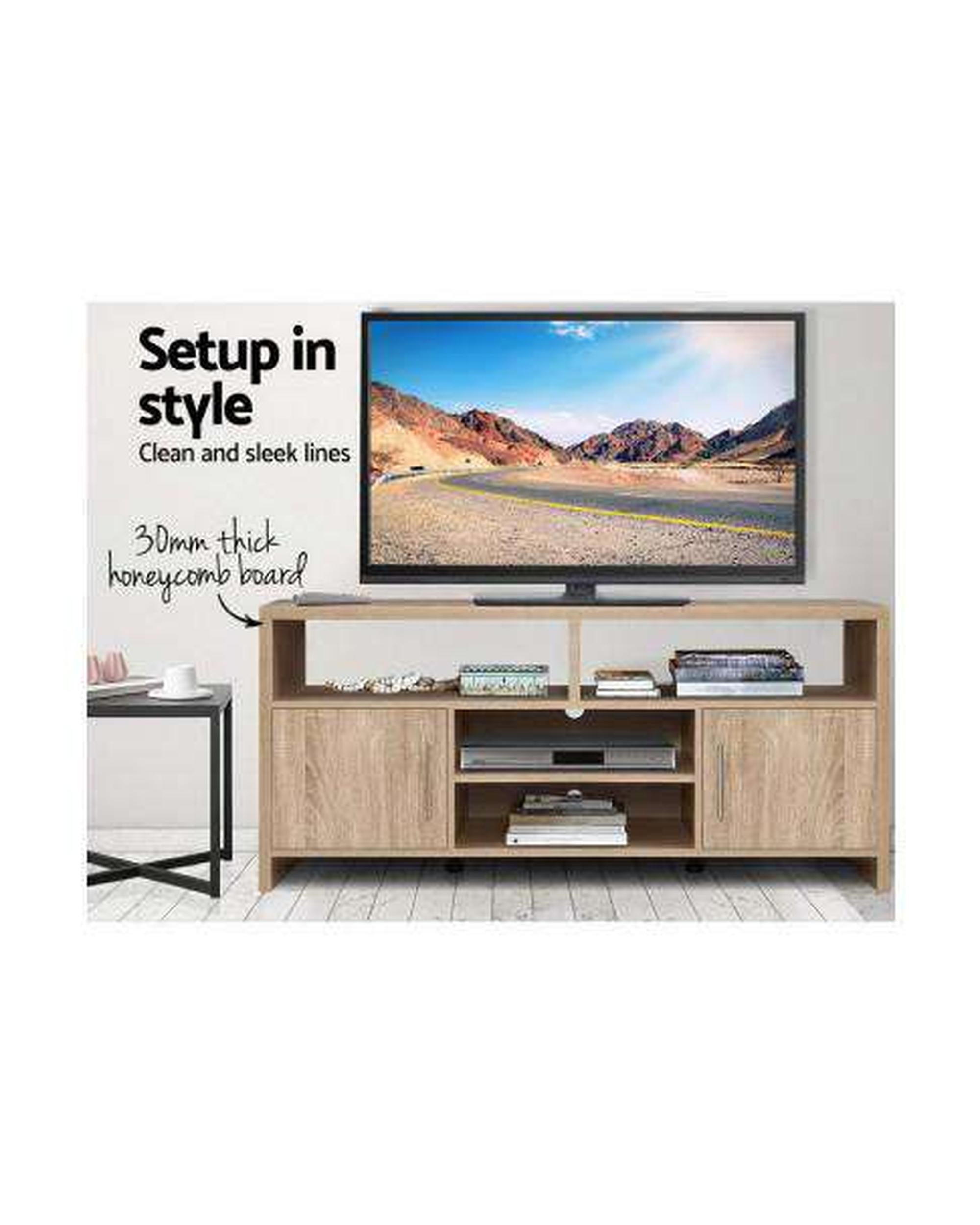 TV Cabinet Entertainment Unit Stand Storage Shelf Sideboard 140cm Oak Artiss