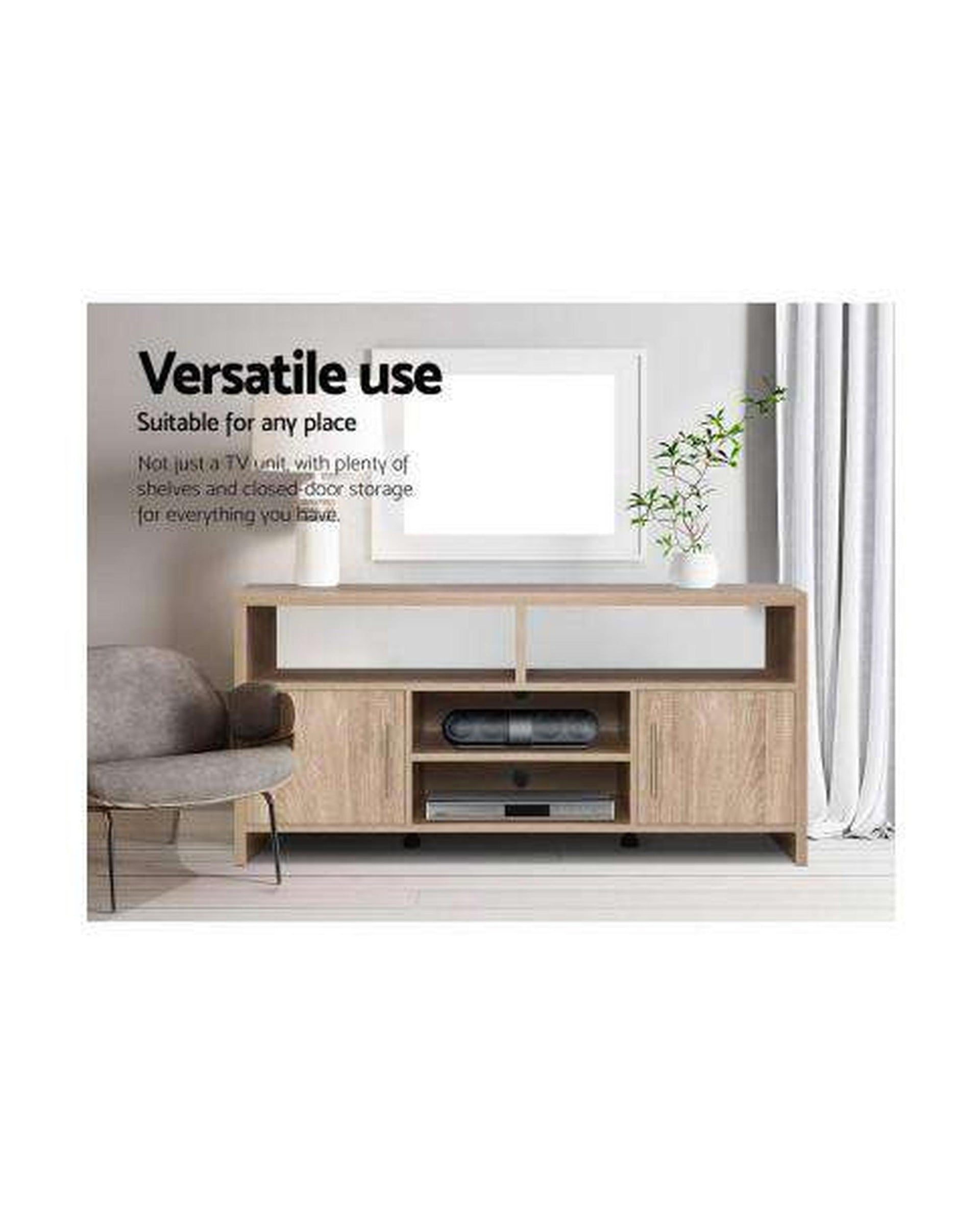 TV Cabinet Entertainment Unit Stand Storage Shelf Sideboard 140cm Oak Artiss
