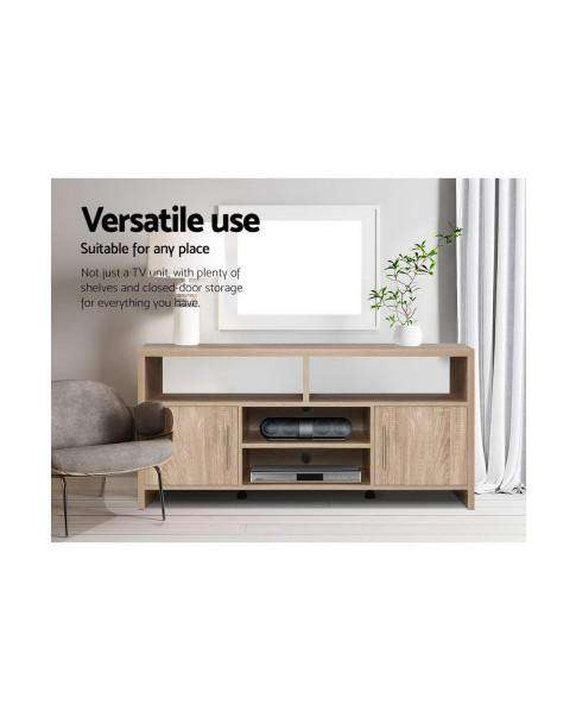 TV Cabinet Entertainment Unit Stand Storage Shelf Sideboard 140cm Oak Artiss