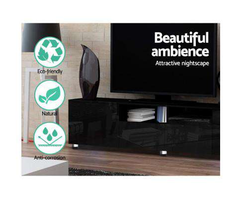 TV Cabinet Entertainment Unit Stand High Gloss Furniture 205cm Black Artiss