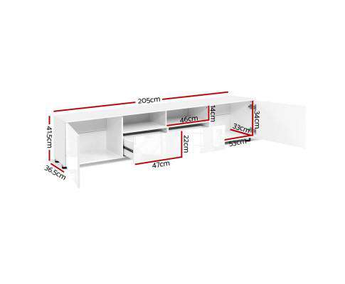 TV Cabinet Entertainment Unit Stand High Gloss Furniture 205cm White Artiss