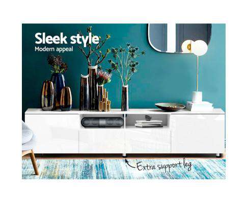 TV Cabinet Entertainment Unit Stand High Gloss Furniture 205cm White Artiss