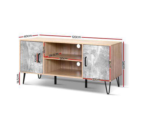 TV Cabinet Entertainment Unit Stand Industrial Wooden Metal Legs Oak Artiss