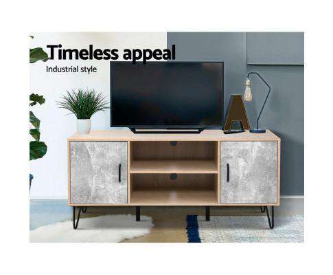 TV Cabinet Entertainment Unit Stand Industrial Wooden Metal Legs Oak Artiss