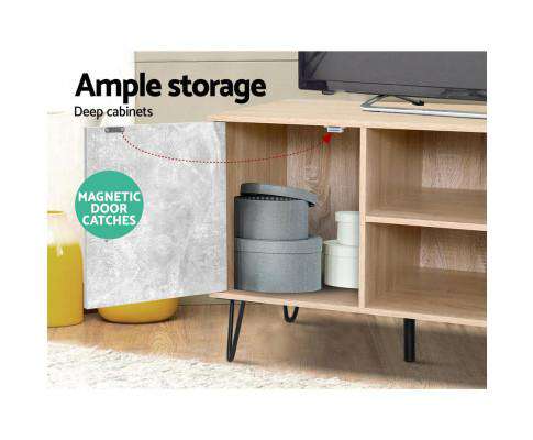 TV Cabinet Entertainment Unit Stand Industrial Wooden Metal Legs Oak Artiss