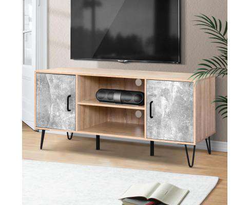 TV Cabinet Entertainment Unit Stand Industrial Wooden Metal Legs Oak Artiss