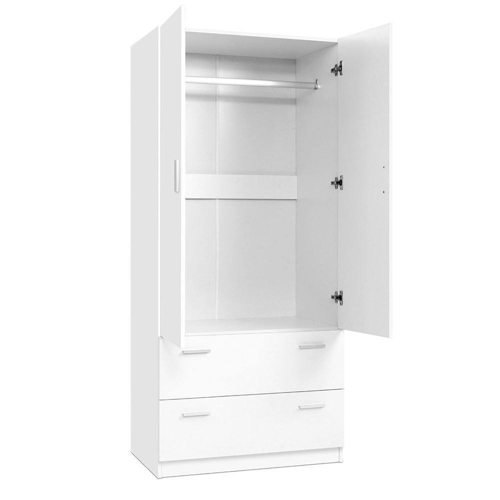 2 Doors Wardrobe Bedroom Closet Storage Cabinet Organiser Armoire 180cm White Artiss