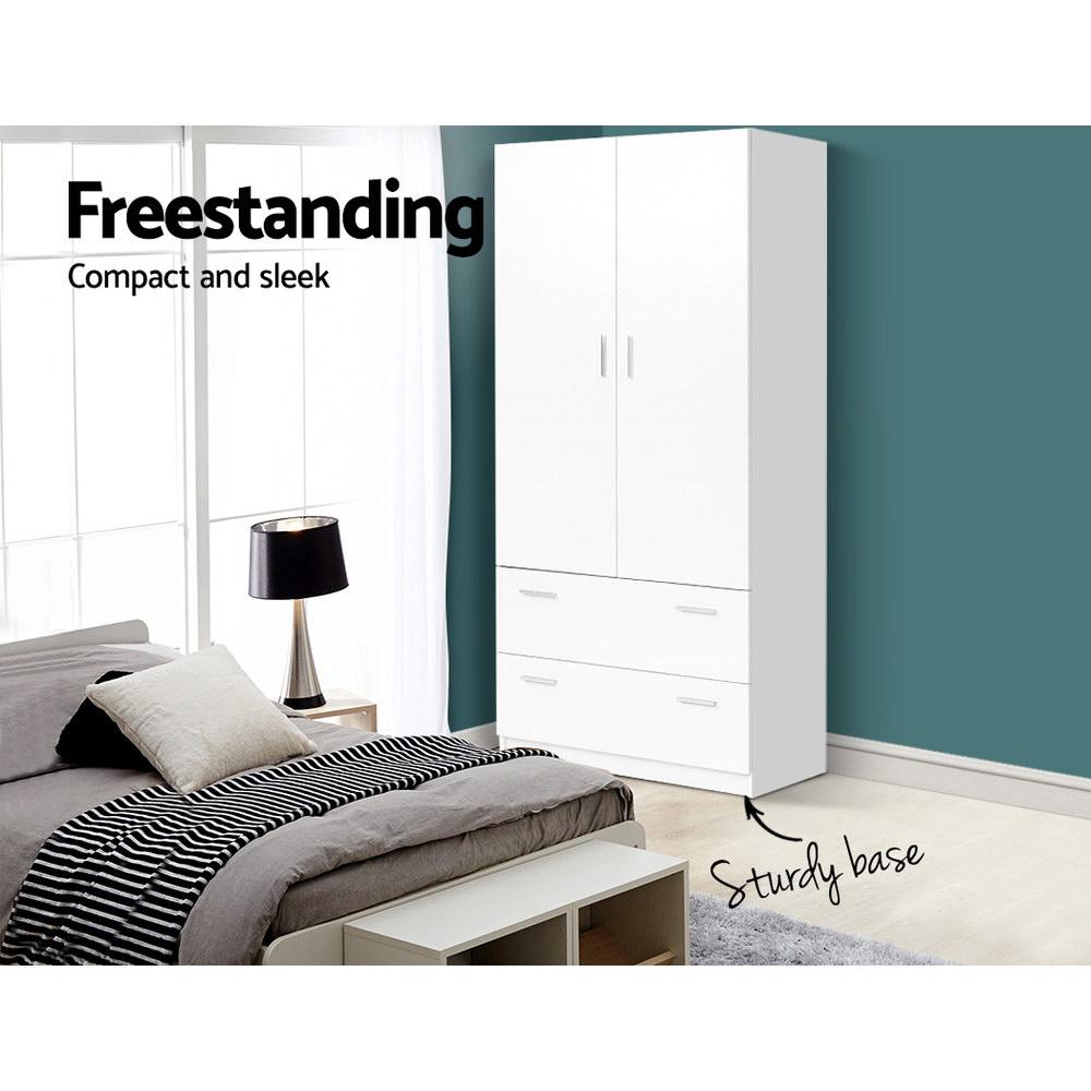 2 Doors Wardrobe Bedroom Closet Storage Cabinet Organiser Armoire 180cm White Artiss