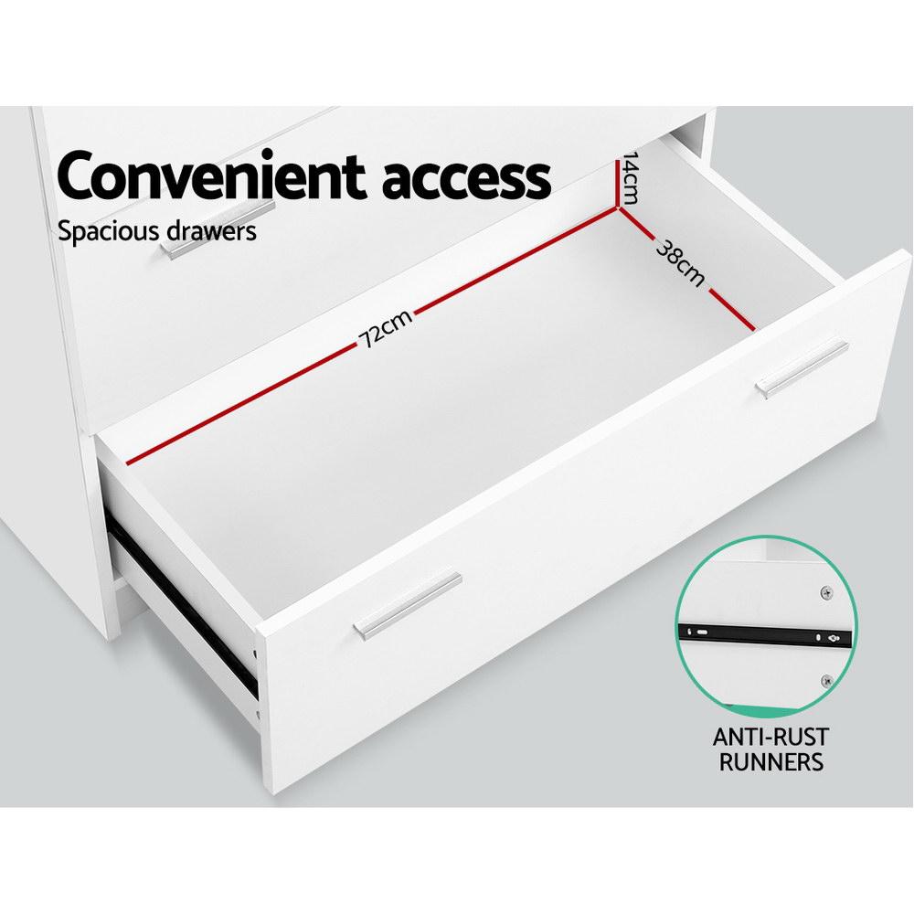 2 Doors Wardrobe Bedroom Closet Storage Cabinet Organiser Armoire 180cm White Artiss