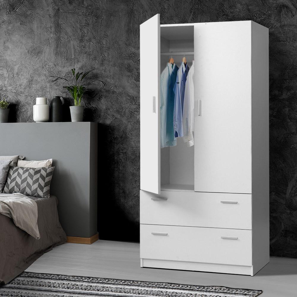 2 Doors Wardrobe Bedroom Closet Storage Cabinet Organiser Armoire 180cm White Artiss
