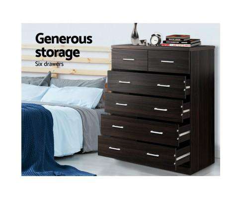 Tallboy 6 Drawers Storage Cabinet - Walnut Artiss