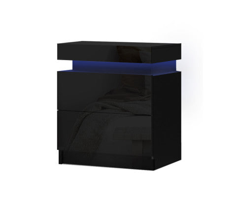 Bedside Tables Side Table Drawers RGB LED High Gloss Nightstand Black Big Bedding Australia