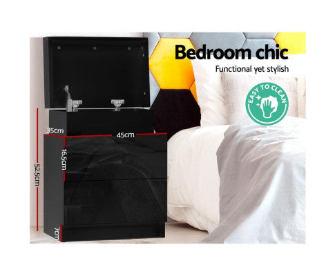 Bedside Tables Side Table Drawers RGB LED High Gloss Nightstand Black Big Bedding Australia