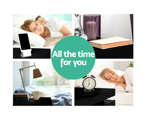 Bedside Tables Side Table Drawers RGB LED High Gloss Nightstand Black Big Bedding Australia