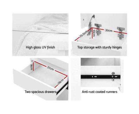 Bedside Tables Side Table Drawers RGB LED High Gloss Nightstand White Artiss