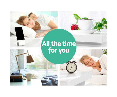 Bedside Tables Side Table Drawers RGB LED High Gloss Nightstand White Artiss