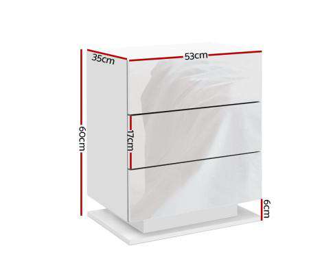 Bedside Tables Side Table RGB LED Lamp 2 Drawers Nightstand Gloss White Artiss