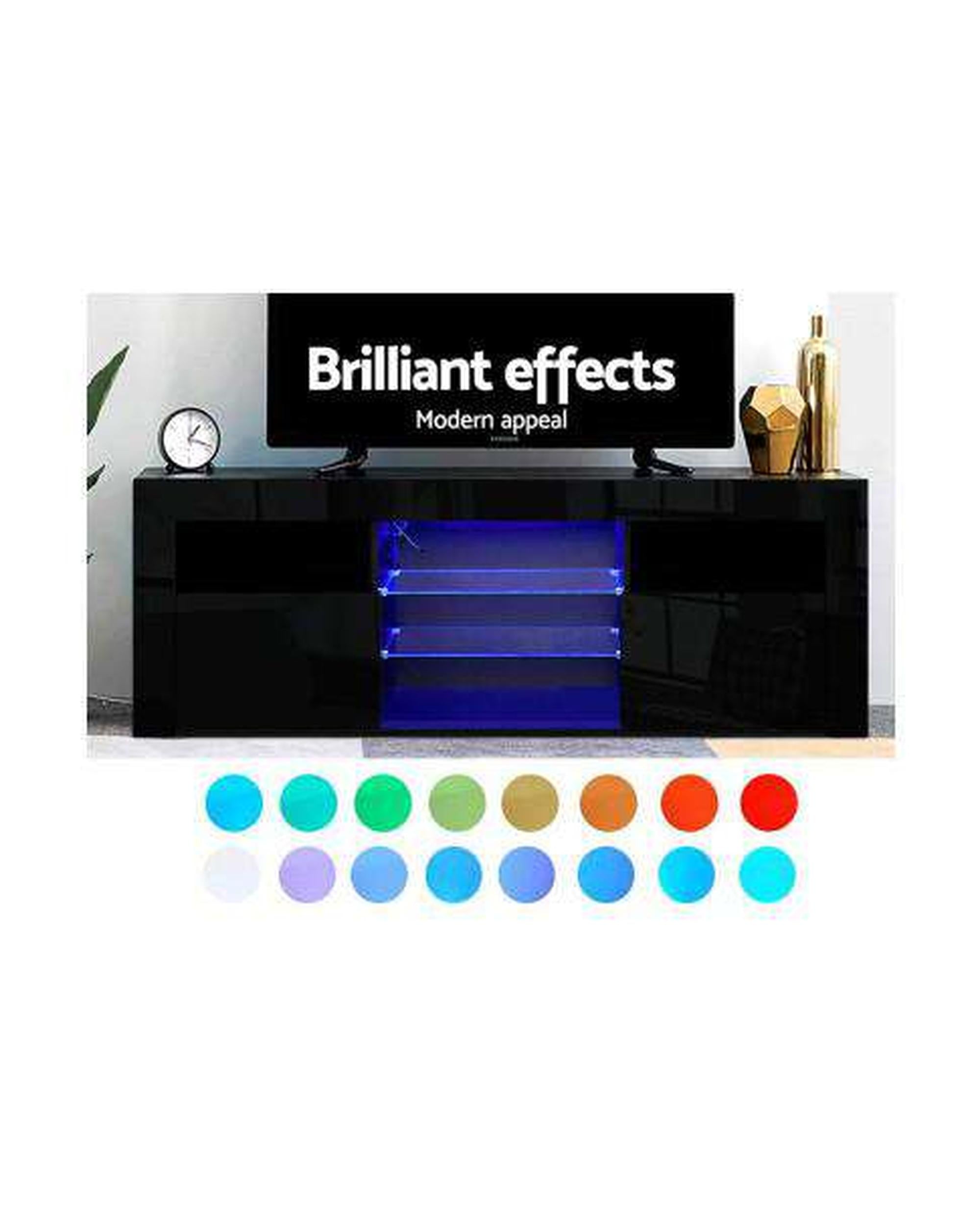 TV Cabinet Entertainment Unit Stand RGB LED Gloss Furniture 160cm Black Artiss
