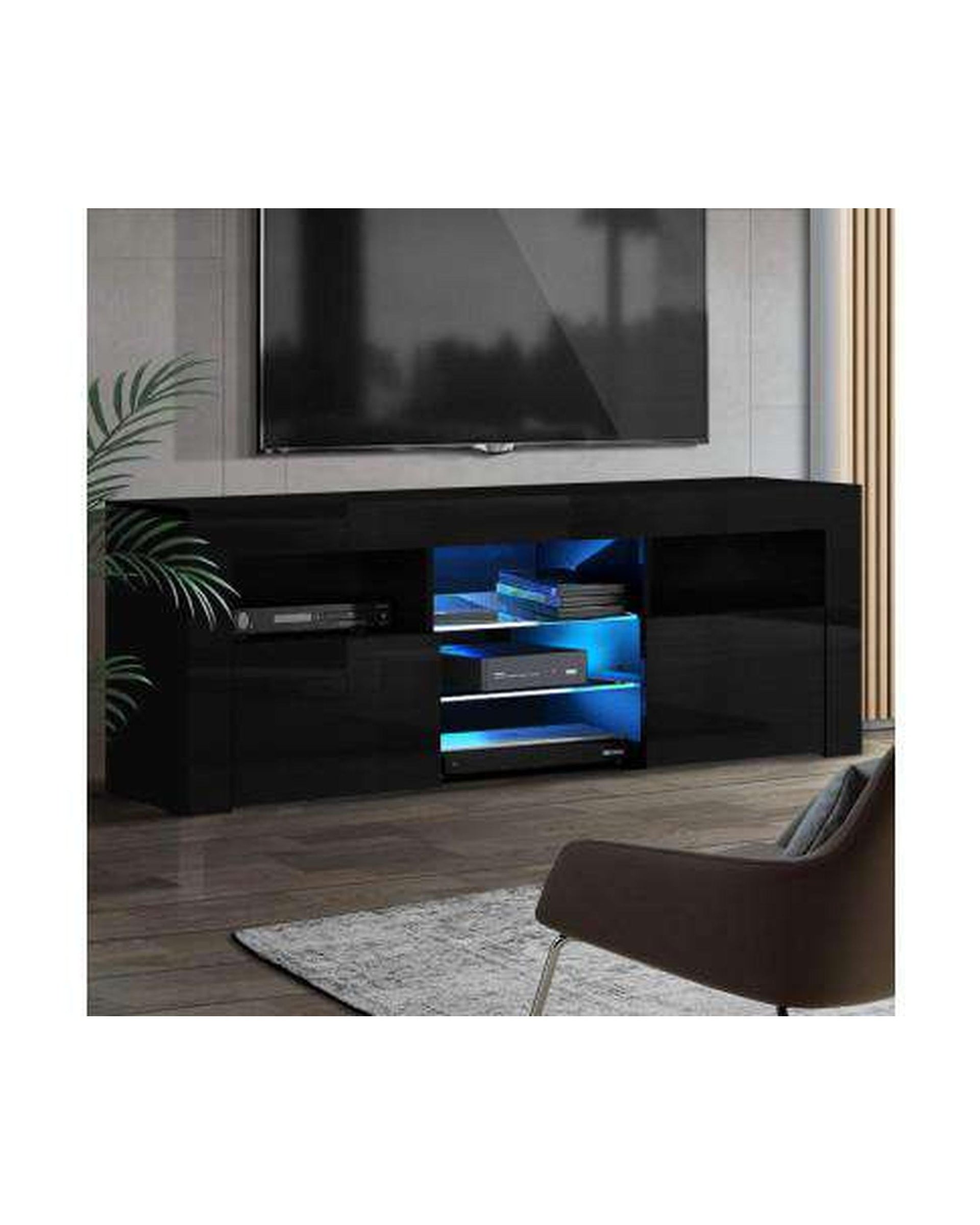 TV Cabinet Entertainment Unit Stand RGB LED Gloss Furniture 160cm Black Artiss