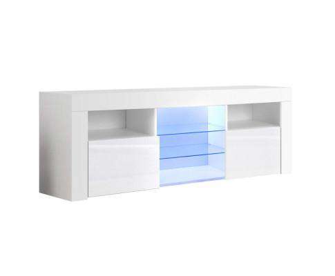 TV Cabinet Entertainment Unit Stand RGB LED Gloss Furniture 160cm White Artiss