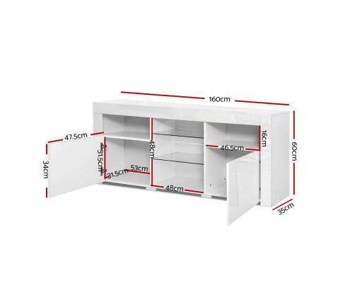 TV Cabinet Entertainment Unit Stand RGB LED Gloss Furniture 160cm White Artiss