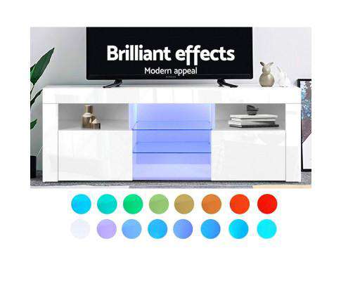 TV Cabinet Entertainment Unit Stand RGB LED Gloss Furniture 160cm White Artiss