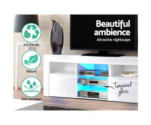 TV Cabinet Entertainment Unit Stand RGB LED Gloss Furniture 160cm White Artiss