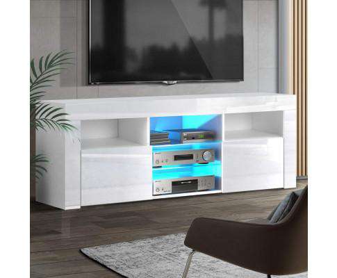 TV Cabinet Entertainment Unit Stand RGB LED Gloss Furniture 160cm White Artiss