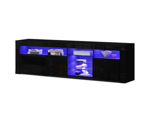 TV Cabinet Entertainment Unit Stand RGB LED Gloss 3 Doors 180cm Black Artiss