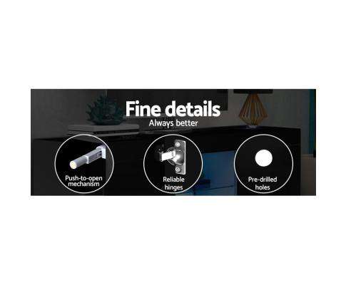 TV Cabinet Entertainment Unit Stand RGB LED Gloss 3 Doors 180cm Black Artiss