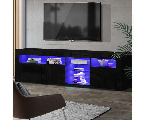 TV Cabinet Entertainment Unit Stand RGB LED Gloss 3 Doors 180cm Black Artiss