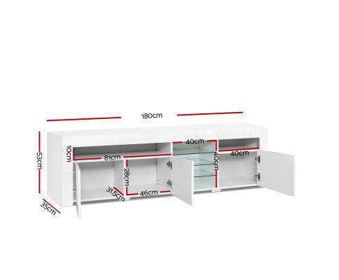 TV Cabinet Entertainment Unit Stand RGB LED Gloss 3 Doors 180cm White Artiss