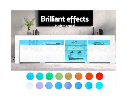 TV Cabinet Entertainment Unit Stand RGB LED Gloss 3 Doors 180cm White Artiss