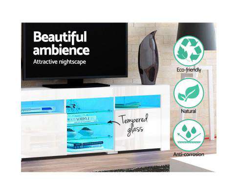 TV Cabinet Entertainment Unit Stand RGB LED Gloss 3 Doors 180cm White Artiss