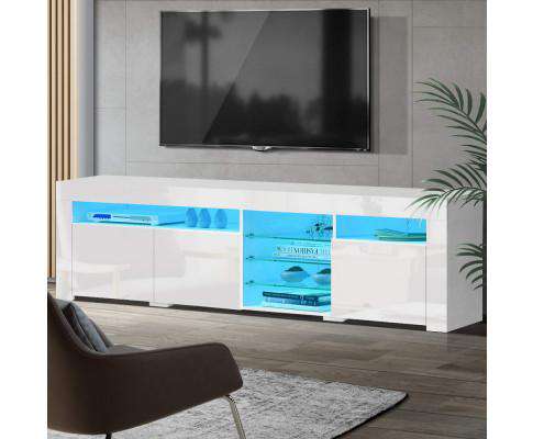 TV Cabinet Entertainment Unit Stand RGB LED Gloss 3 Doors 180cm White Artiss