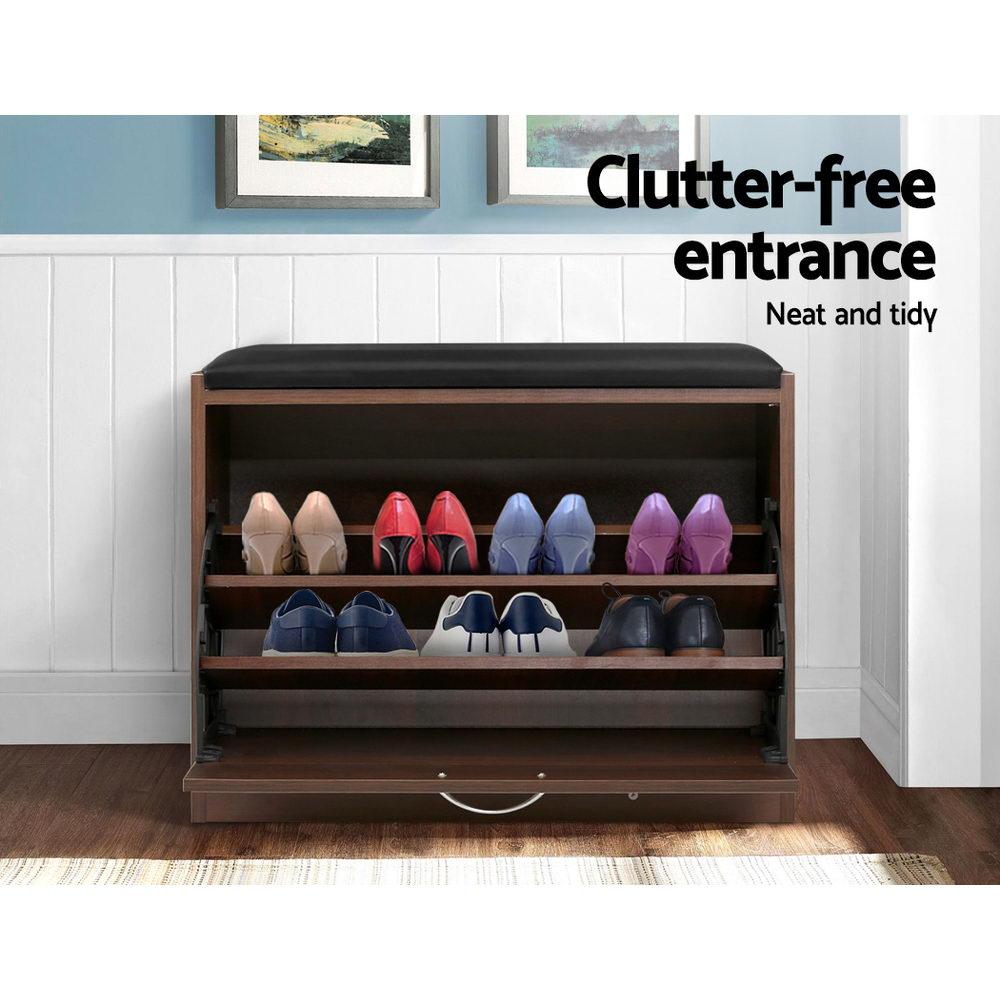 Artiss Shoe Cabinet Bench Shoes Storage Rack Organiser Drawer 15 Pairs Walnut Artiss