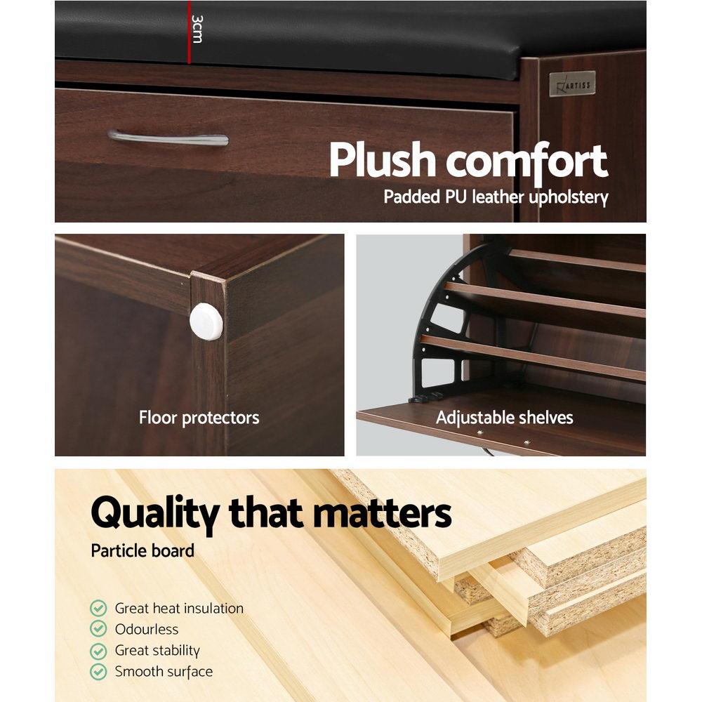 Artiss Shoe Cabinet Bench Shoes Storage Rack Organiser Drawer 15 Pairs Walnut Artiss