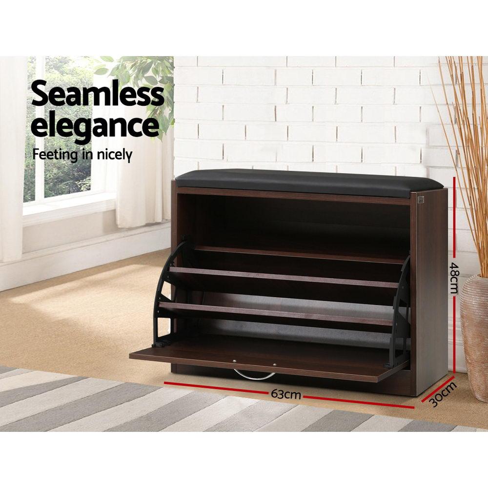 Artiss Shoe Cabinet Bench Shoes Storage Rack Organiser Drawer 15 Pairs Walnut Artiss