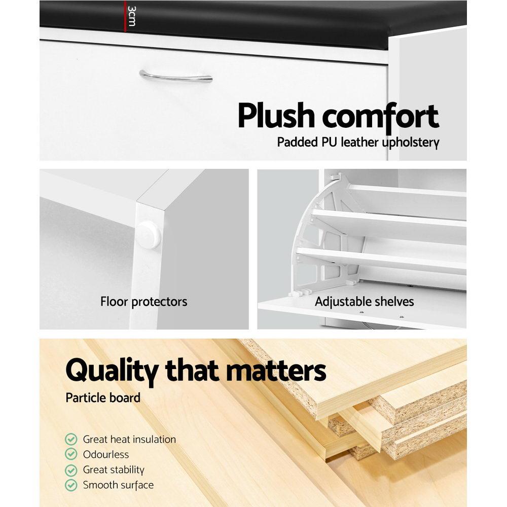 Artiss Shoe Cabinet Bench Shoes Storage Rack Organiser Drawer White 15 Pairs Artiss