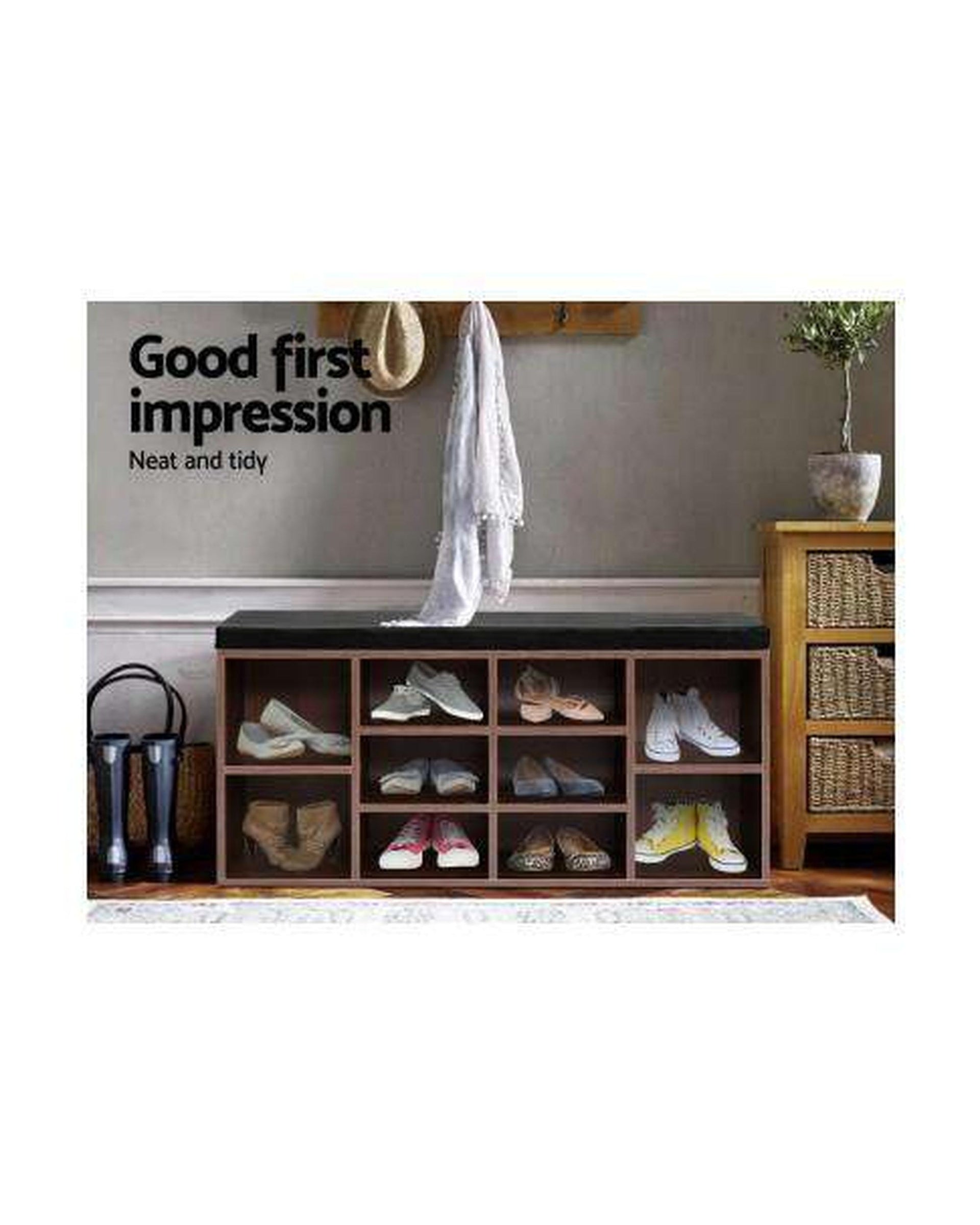 Shoe Cabinet Bench Shoes Storage Rack Organiser Shelf Cupboard Box Walnut Artiss