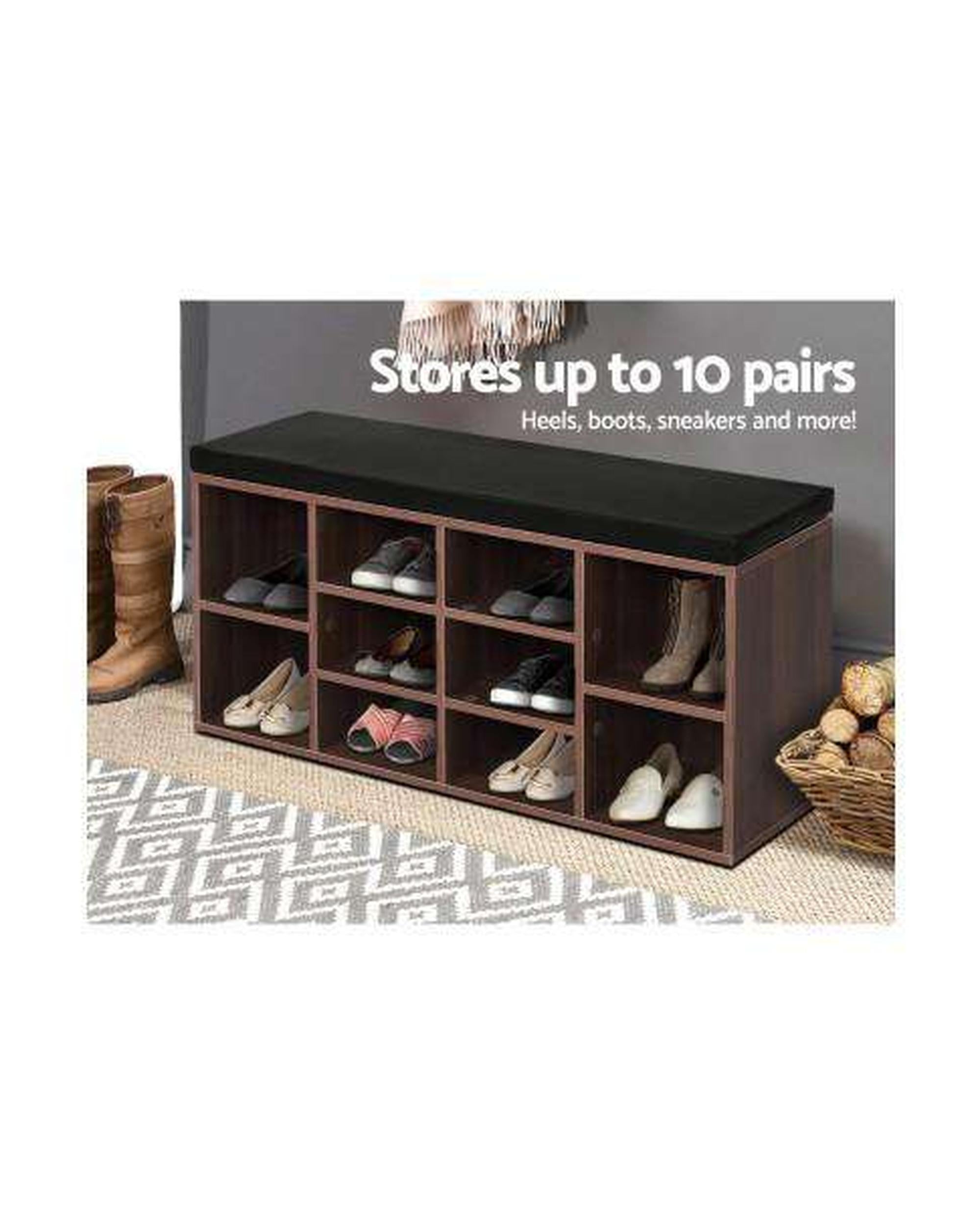 Shoe Cabinet Bench Shoes Storage Rack Organiser Shelf Cupboard Box Walnut Artiss