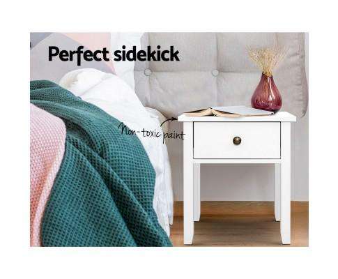 Drawer Bedside Table - White Artiss