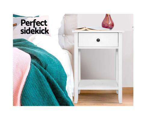 Nightstand White Storage Cabinet - White Artiss