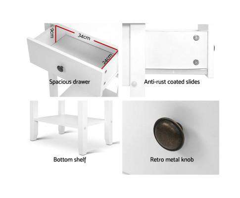 Nightstand White Storage Cabinet - White Artiss