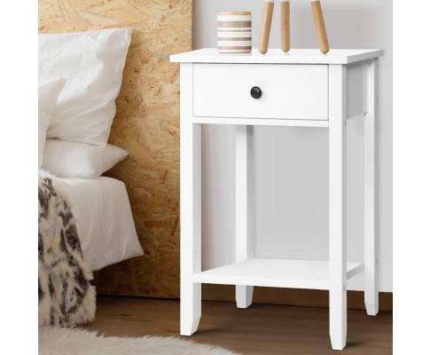 Nightstand White Storage Cabinet - White Artiss